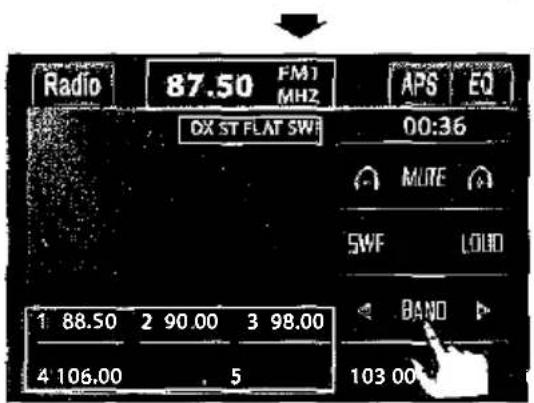 Radio 87.50 FM1 MHz APS EQ DX ST FLAT SWF 00:36 MORE SWF LOLO BAND 1 88.50 2 90.00 3 98.00 4 106.00 . 5 103.00