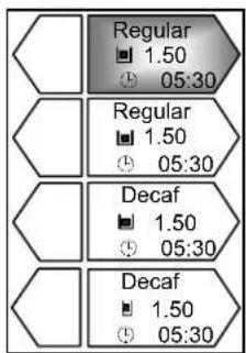 Regular ■ 1.50 ⊕ 05:30 Regular ■ 1.50 ⊕ 05:30 Decaf ■ 1.50 ⊕ 05:30 Decaf ■ 1.50 ⊕ 05:30