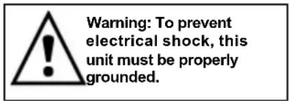 Warning: To prevent electrical shock, this unit must be properly grounded.