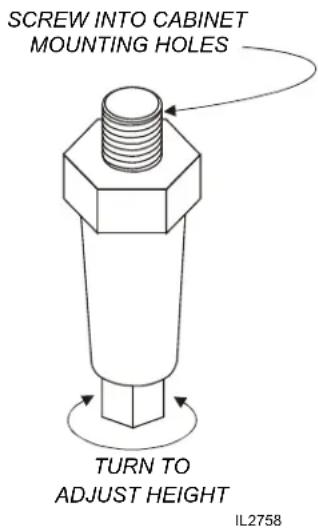 SCREW INTO CABINET MOUNTING HOLES TURN TO ADJUST HEIGHT IL2758