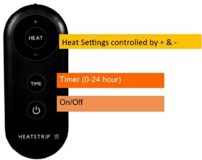 HEAT Settings controlled by + & - Timer (0-24 hour) On/Off HEATSTRIP