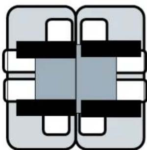 Symmetrical diagram with two overlapping rectangular shapes and central gray rectangle, no text or symbols present.