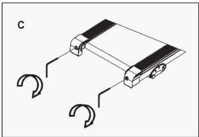 Technical diagram of a mechanical device with two curved arrows indicating motion or force directions (no text or symbols present)