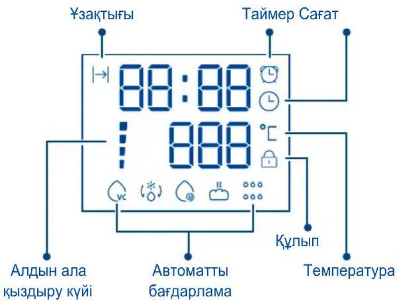 ¥зактығы Таймер Сағат 88:88 888 vc Кулып Алдын ала қыздыру күйі Автоматты бағдарлама Температура