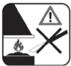 Warning sign with flame, warning triangle, and cross symbol indicating hazardous material