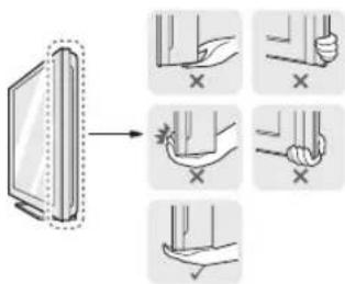 Diagram illustrating a device with a magnified view showing hand positioning and tool positioning, including X marks for visibility and checkmark.