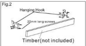 Fig.2 Hanging Hook 25mm long screws Timber(not included)