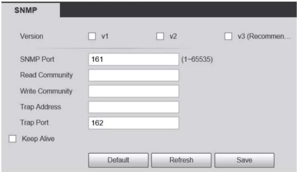 SNMP Version v1 v2 v3 (Recommended... SNMP Port 161 (1~65535) Read Community Write Community Trap Address Trap Port 162 Keep Alive Default Refresh Save