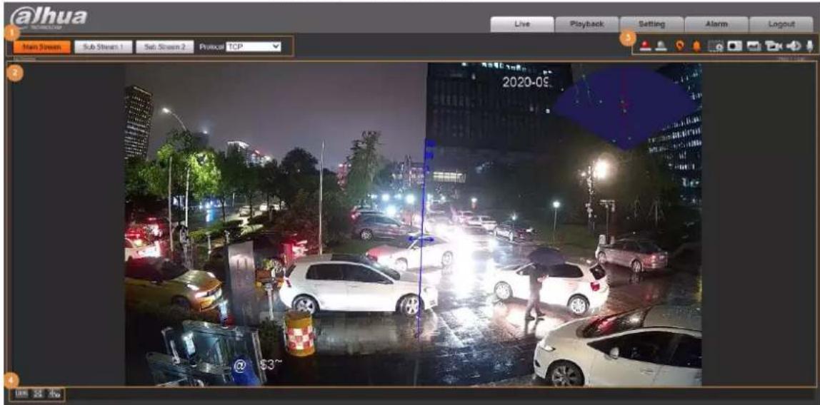 @Jhua Main Stream Sub Stream 1 Sub Stream 2 Protocol TCP Live Playback Setting Alarm Logout 2020-05 @ $3~