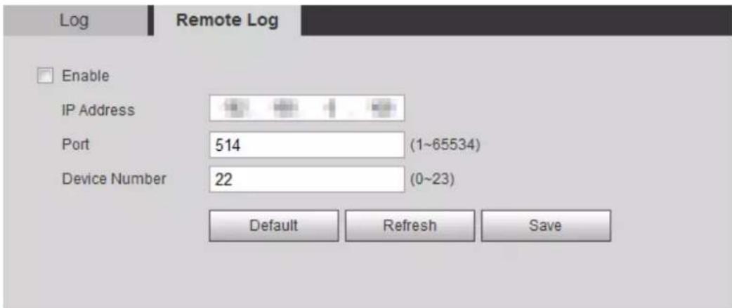 Log Remote Log Enable IP Address Port 514 (1~65534) Device Number 22 (0~23) Default Refresh Save