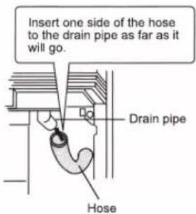 Insert one side of the hose to the drain pipe as far as it will go. Drain pipe Hose