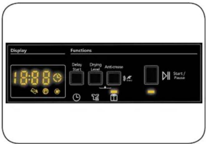Display 19:00 Functions Delay Start Drying Level Anti-crease Start / Pause