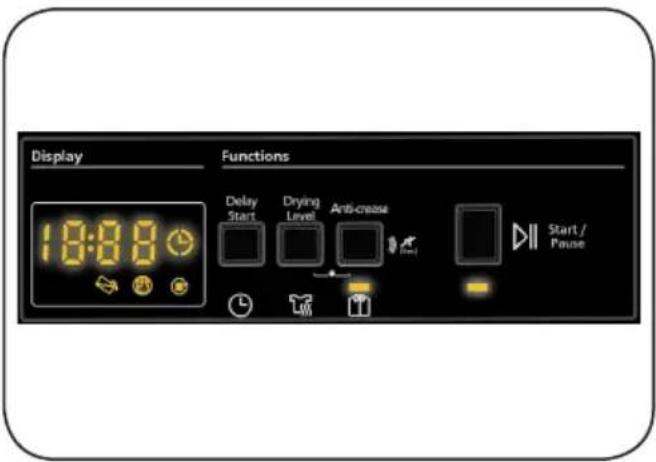 Display 10:00 Functions Delay Start Drying Level Anti-crease (5ms) Start / Pause