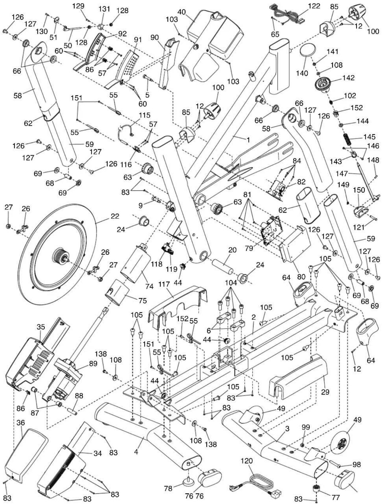 Exploded view diagram of a mechanical assembly with numbered components and labeled parts