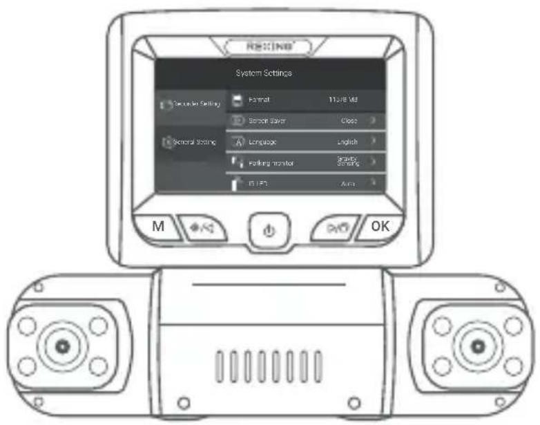RECOING System Settings Scan to Setting Format 11.2/8 Md Screen Saver Close Scan to Setting Language English Forking monitor Screening M OK