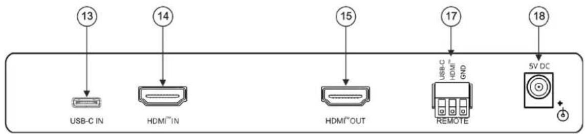 13 14 15 17 18 USB-C IN HDMI™ IN HDMI™ OUT USB-C HDM GND REMOTE 5V DC