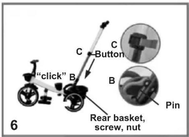"click" C Button B Pin Rear basket, screw, nut 6