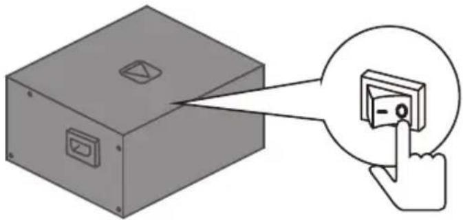 Diagram showing a device with a button labeled '0' and a hand pointing to it, illustrating a process or control interface.