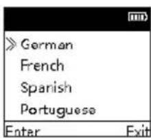 > German French Spanish Portuguese Enter Exit