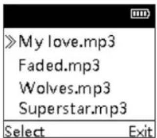 >My love.mp3 Faded.mp3 Wolves.mp3 Superstar.mp3 Select Exit