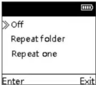 > Off Repeat folder Repeat one Enter Exit