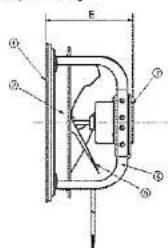 Technical diagram of a mechanical device with labeled components and dimension lines