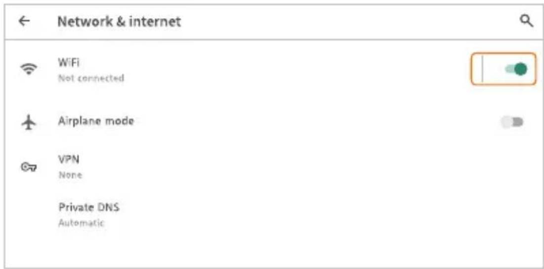 Network & internet WiFi Not connected Airplane mode VPN None Private DNS Automatic