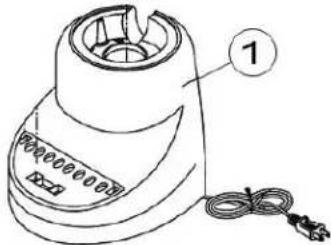 Technical diagram of a blender with labeled component and cable connection