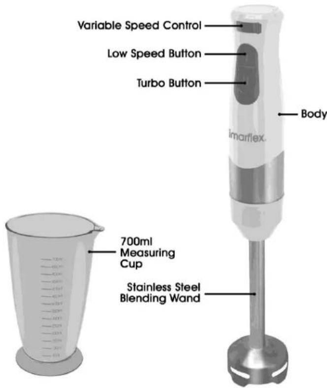 Variable Speed Control Low Speed Button Turbo Button Body 700ml Measuring Cup Stainless Steel Blending Wand