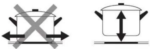 Diagram showing two cooking pots with crossed-out arrows indicating heating or cooling conditions.