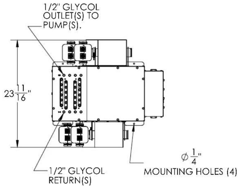 1/2" GLYCOL OUTLET(S) TO PUMP(S). 23 1/16" 1/2" GLYCOL RETURN(S) Ø 1/4" MOUNTING HOLES (4)