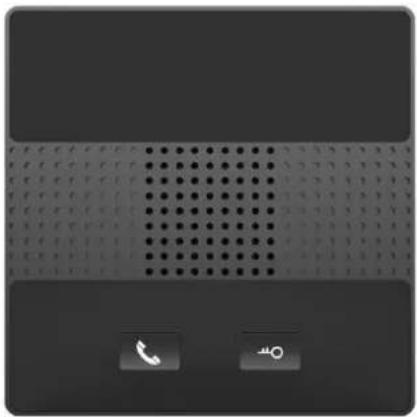 Front view of a mobile phone interface with two buttons (one on phone, one on phone icon) and a grid pattern background (no readable text or symbols)
