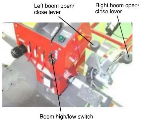 Left boom open/ close lever Right boom open/ close lever Boom high/low switch