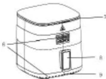 Technical diagram of a cylindrical device with labeled parts 7, 8, and 9