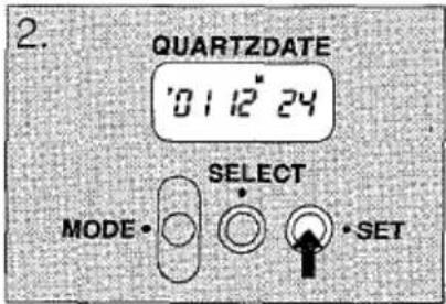 QUARTZDATE '01:12" 24 SELECT MODE • ○ ○ • SET