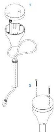 Technical diagram of a laboratory funnel assembly with labeled parts 1, 2, and 3