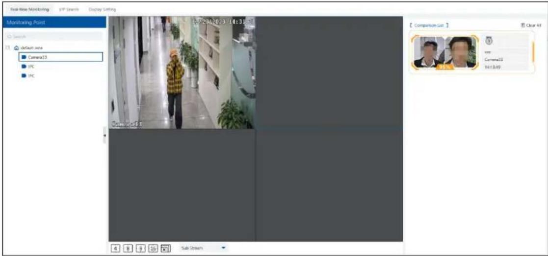 Real-time Monitoring VIP Search Display Setting Monitoring Point Search default area Camera35 IPC IPC 6:27:00:31:31 Camera35 Sub Stream 【 Comparison List 】 Clear Alt user Camera35 14:3:49