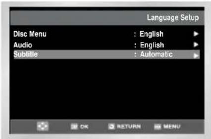 Language Setup Disc Menu : English Audio : English Subtitle : Automatic