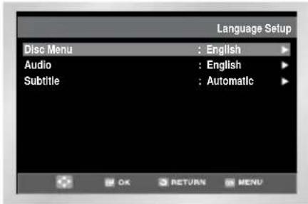 Language Setup Disc Menu : English Audio : English Subtitle : Automatic