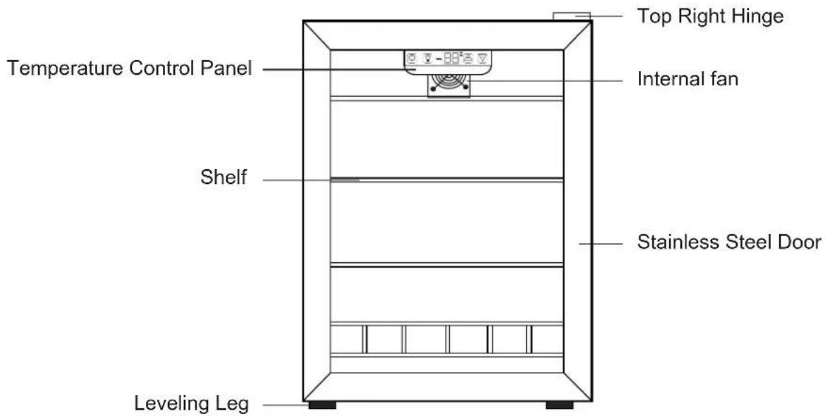 Top Right Hinge Temperature Control Panel Internal fan Shelf Stainless Steel Door Leveling Leg