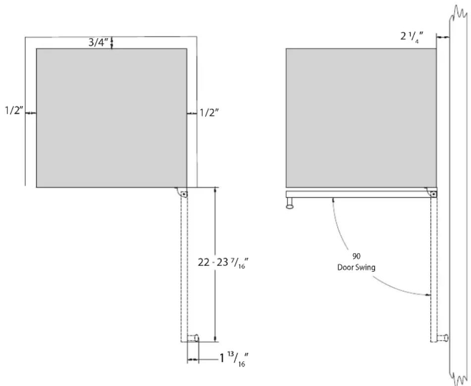 3/4" 1/2" 1/2" 22 - 23 7/16" 1 13/16" 2 1/4" 90 Door Swing