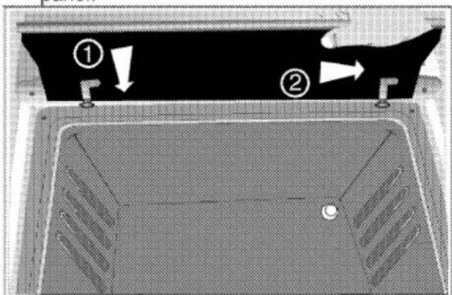 Diagram of a vehicle interior with labeled parts and directional arrows indicating movement or flow