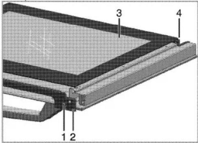 Technical diagram of a layered electronic component with numbered parts labeled 1, 2, 3, and 4.
