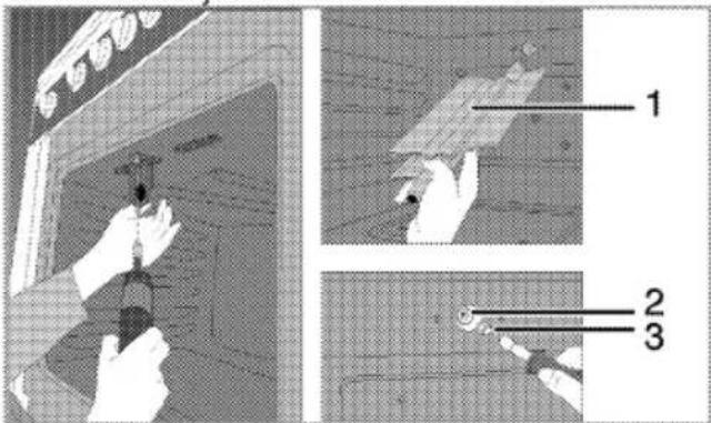Technical diagram showing three-step installation steps with labeled components
