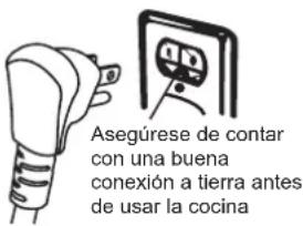 Asegúrese de contar con una buena conexión a tierra antes de usar la cocina
