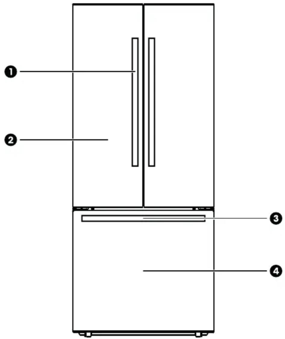 Diagram of a refrigerator interior with numbered labels pointing to different compartments or fixtures.