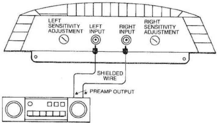 LEFT SENSITIVITY ADJUSTMENT LEFT INPUT RIGHT INPUT RIGHT SENSITIVITY ADJUSTMENT SHIELDED WIRE PREAM OUTPUT