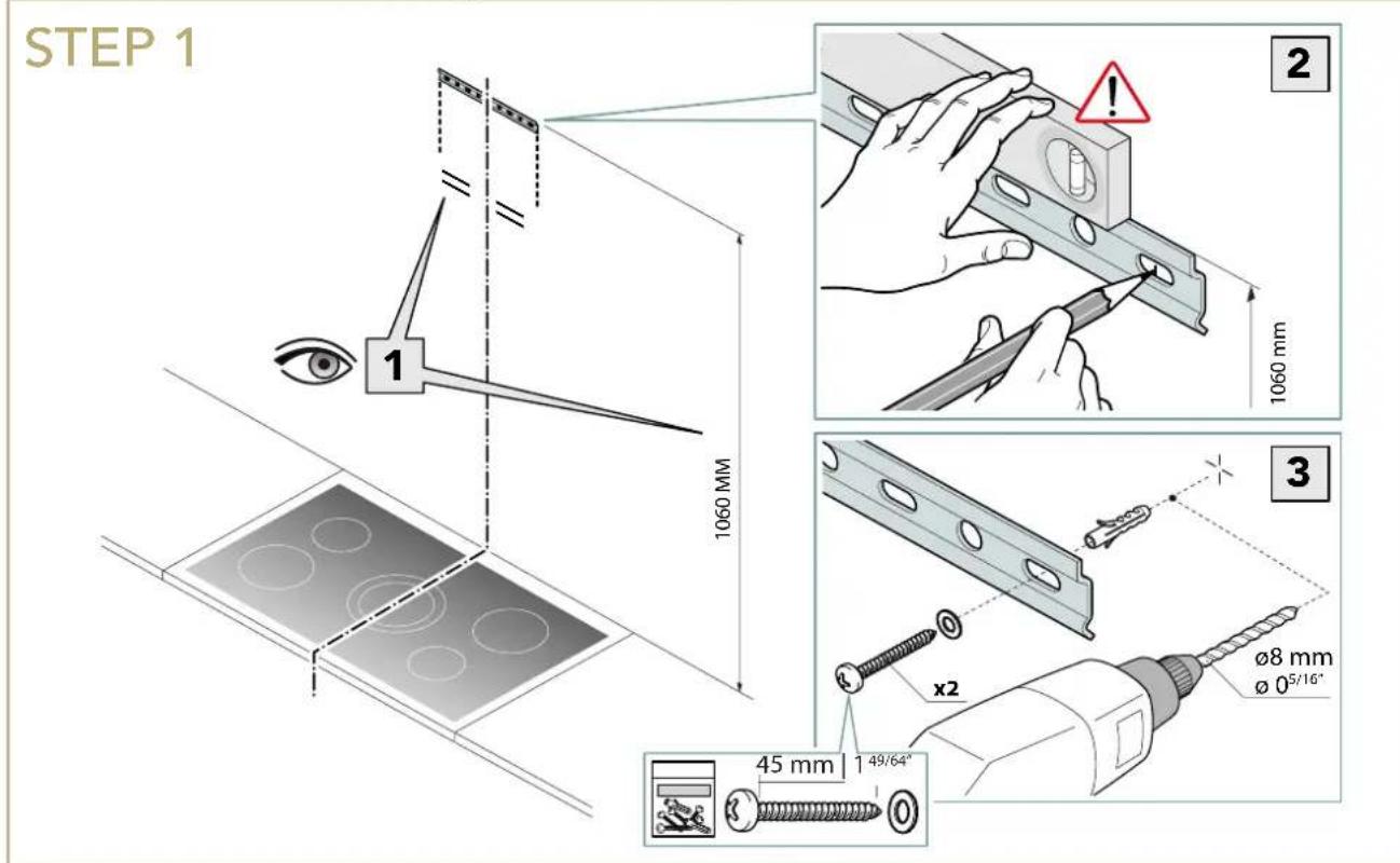STEP 1 1 1060 mm 2 1060 mm 3 x2 45 mm 1 49/64" Ø8 mm Ø 0⁵/16°