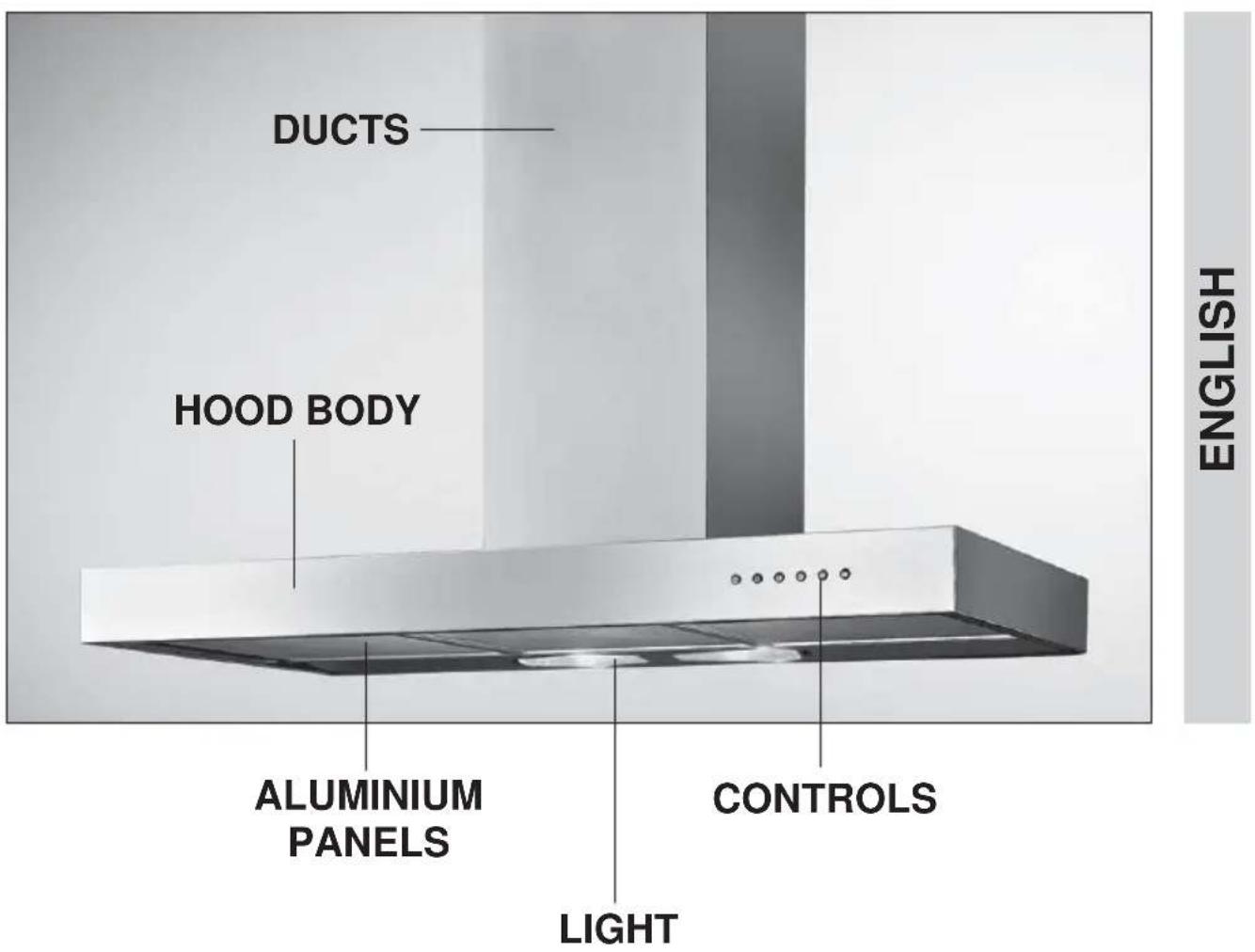 DUCTS HOOD BODY ALUMINIUM PANELS LIGHT CONTROLS ENGLISH