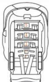 Diagram of a vehicle rear panel with numbered compartments labeled 1 through 5